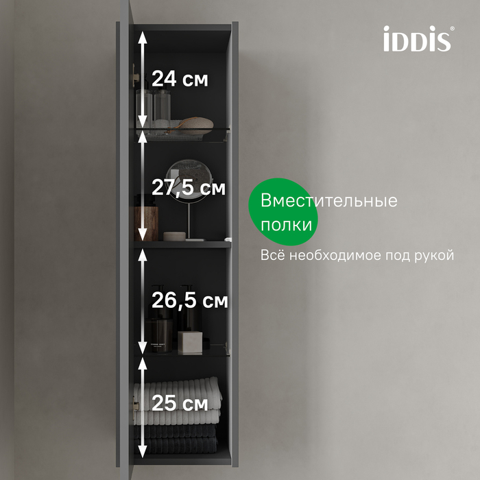 Пенал подвесной, 30 см, темно-серый, Билд (Bild) 2.0, IDDIS, BIL30G1i97