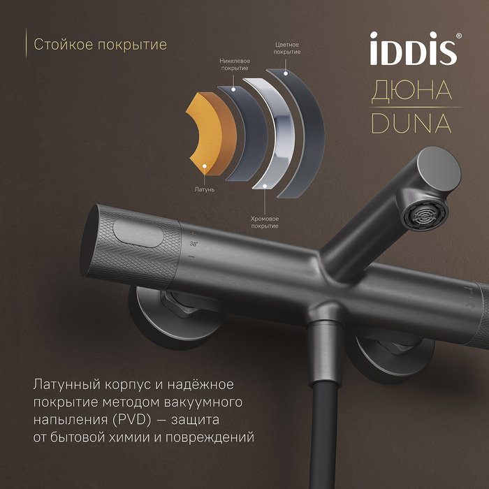 Смеситель для ванны с термостатом,графит матовый, Дюна (Duna), IDDIS, DUNGM02i74WA
