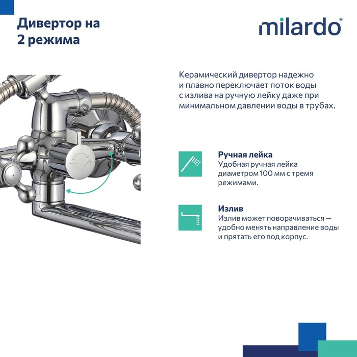 Смеситель для ванны, Дуплекс (Duplex), Milardo, DUPSB02M02