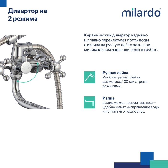 Смеситель для ванны с длинным изливом, Дуплекс (Duplex), Milardo, DUPSB02M10