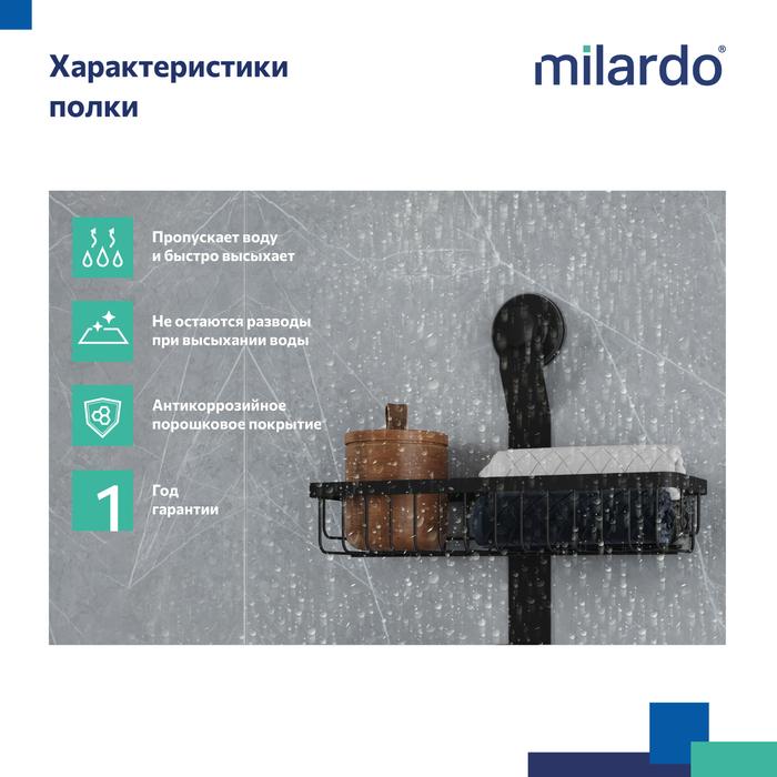 Двухъярусная прямая полка, проволока стальная, черный матовый, Изи (Easy), Milardo, EAS0WS2M44
