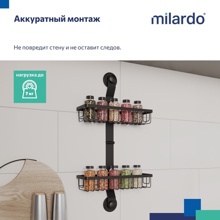 Двухъярусная прямая полка, проволока стальная, черный матовый, Изи (Easy), Milardo, EAS0WS2M44