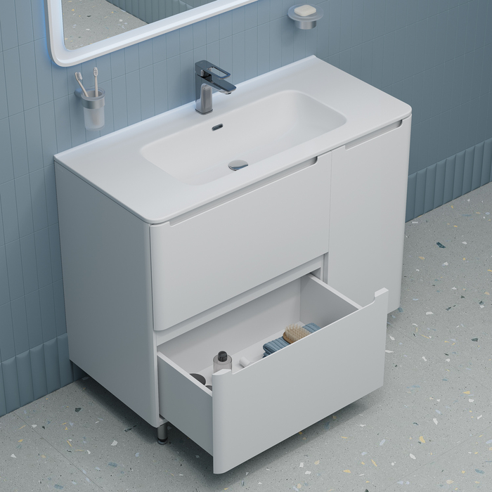 Тумба с умывальником, напольная, 100 см, белая, Эдифис (Edifice), IDDIS, EDI10WFi95K