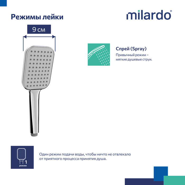 Лейка для душа, 1F, Идеал Спа (Ideal Spa), Milardo, ILS1FCSM18