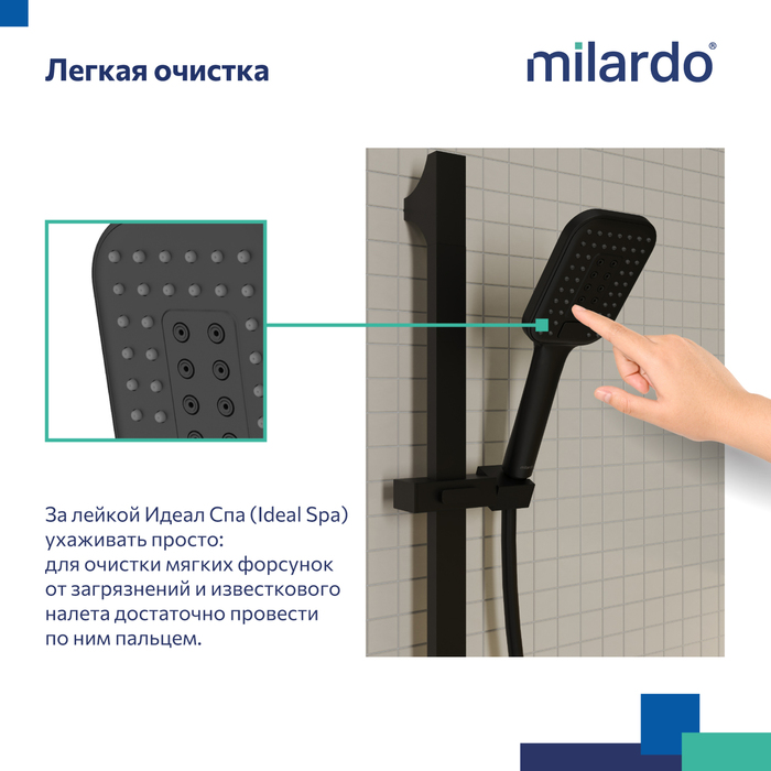 Лейка для душа, черная матовая, 3F, Идеал Спа (Ideal Spa), Milardo, ILS3FBSM18