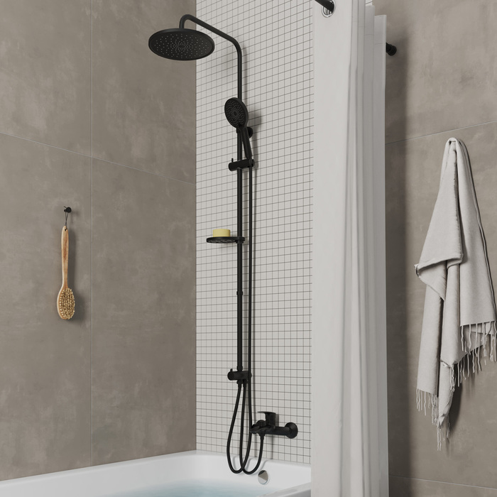 Душевой гарнитур с тропической лейкой, черный матовый, Идеал Спа (Ideal Spa), Milardo, ILSBL3FM76