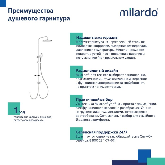 Душевой гарнитур с тропической лейкой, глянцевый хром, Идеал Спа (Ideal Spa), Milardo, ILSSB3FM76