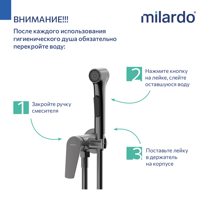 Встраиваемый смеситель с гигиеническим душем, графит, Лип (Leap), Milardo, LEAGM00M08