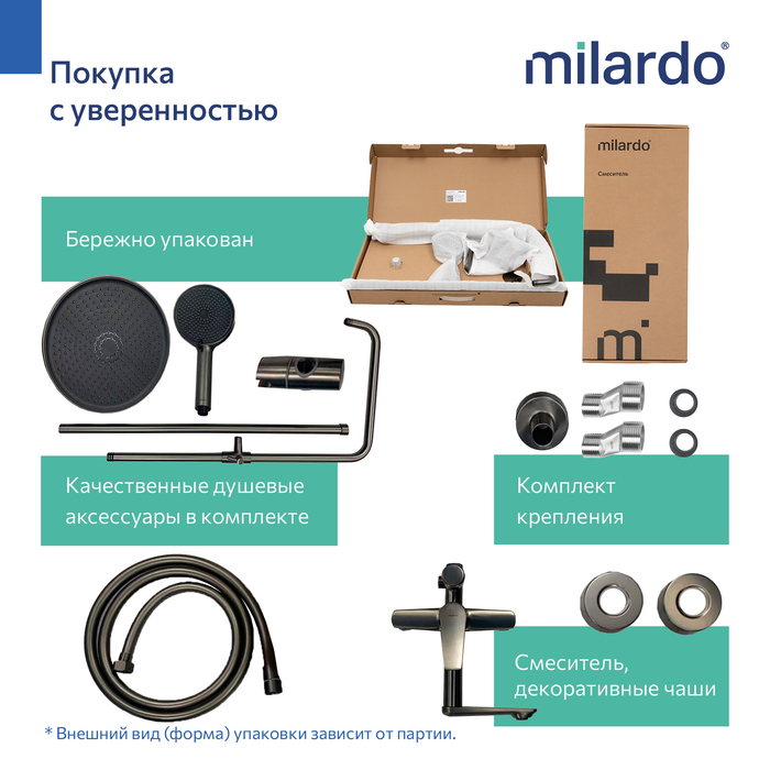 Душевая система с тропическим душем, графит, Лип (Leap), Milardo, LEAGM5FM06