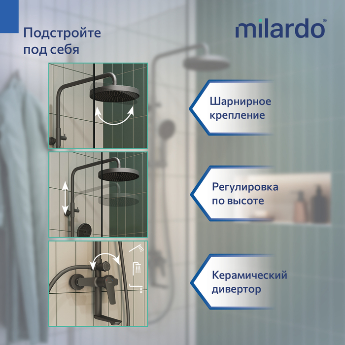 Душевая система с тропическим душем, графит, Лип (Leap), Milardo, LEAGM5FM06