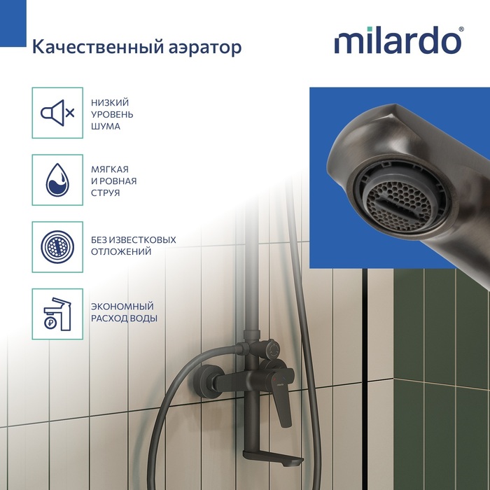 Душевая система с тропическим душем, графит, Лип (Leap), Milardo, LEAGM5FM06