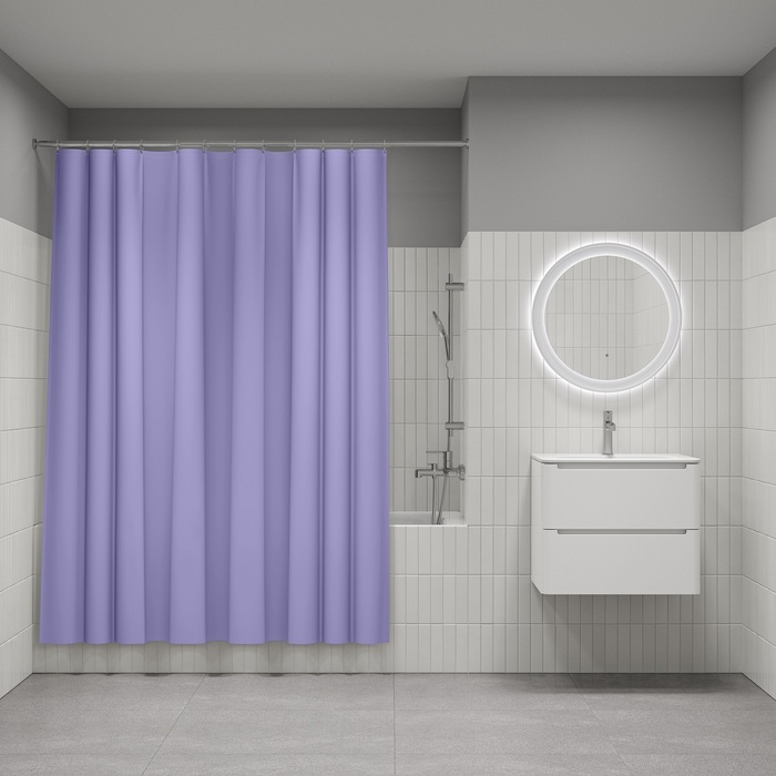 Штора для ванной, 200x180 см, полиэтилен (PE), светло-фиолетовый, IDDIS, P08PE18i11