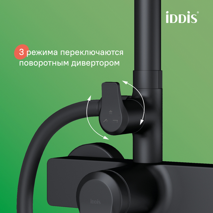 Душевая система с тропическим душем и изливом, матовый черный, Паркер (Parker), IDDIS, PARBL3Fi06