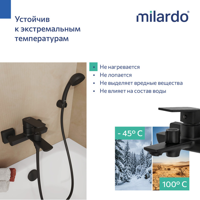 Смеситель для ванны, черный матовый, Поли (Poli), Milardo, POLBL00M02