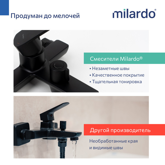 Смеситель для ванны, черный матовый, Поли (Poli), Milardo, POLBL00M02