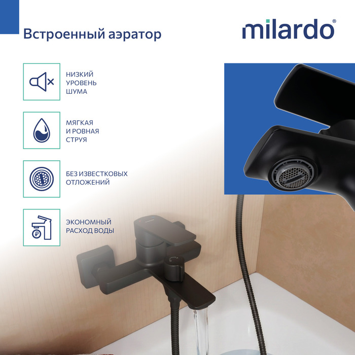 Смеситель для ванны, черный матовый, Поли (Poli), Milardo, POLBL00M02