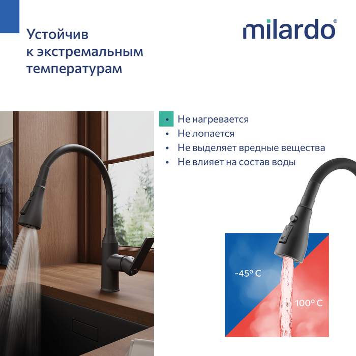 POLBL0FM05, Смеситель для кухни c гибким изливом, черный матовый, Поли (Poli), MI