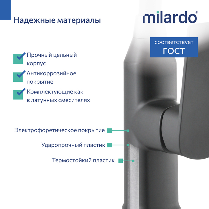 POLBL0FM05, Смеситель для кухни c гибким изливом, черный матовый, Поли (Poli), MI