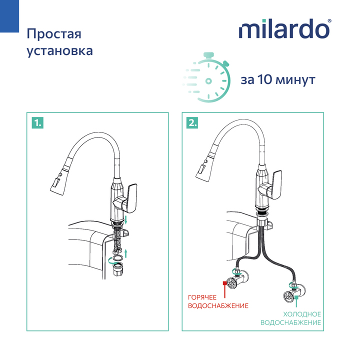 POLBL0FM05, Смеситель для кухни c гибким изливом, черный матовый, Поли (Poli), MI