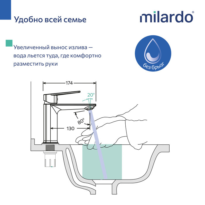 Смеситель для умывальника, хром глянцевый, Поли (Poli), Milardo, POLSB00M01