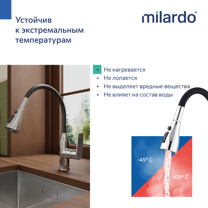 POLSB0FM05, Смеситель для кухни c гибким изливом, хром глянцевый, Поли (Poli), MI