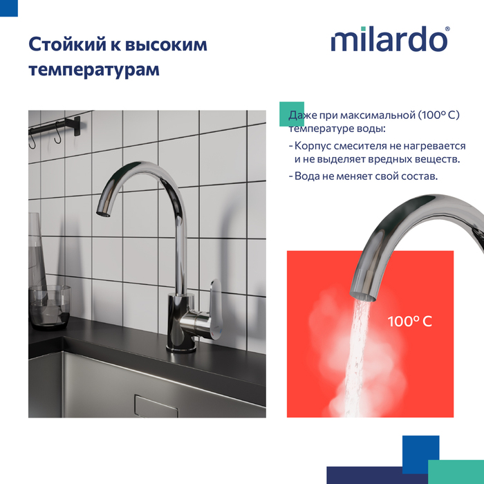Смеситель для кухни, глянцевый хром, Поли (Poli), Milardo, POLSBJ0M05