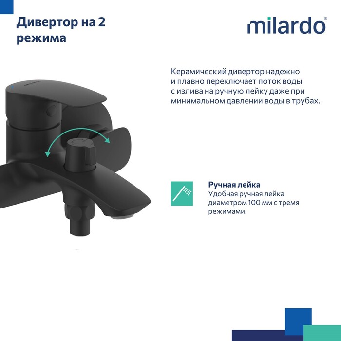 Смеситель для ванны, черный матовый, Рора (Rora), Milardo, RORBL00M02