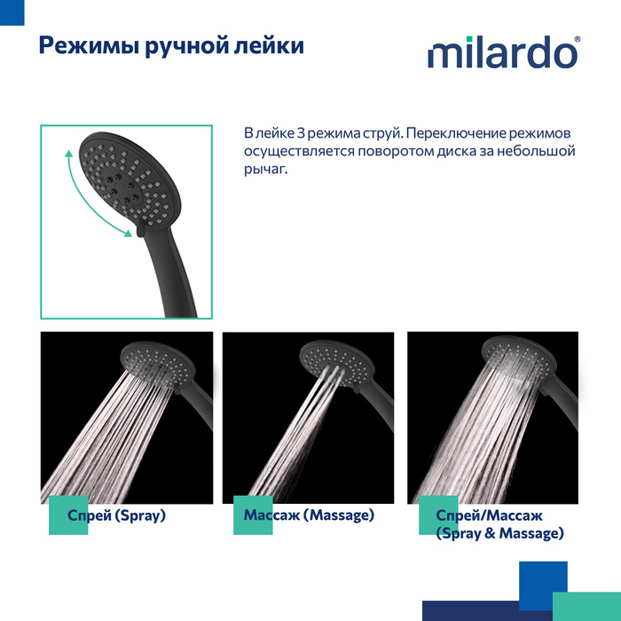 Смеситель для ванны, черный матовый, Рора (Rora), Milardo, RORBL00M02
