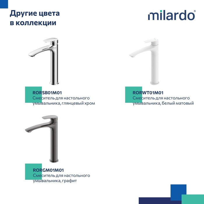 Смеситель для настольного  умывальника, черный матовый, Рора (Rora), Milardo, RORBL01M01