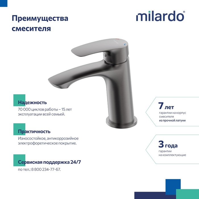 Смеситель для умывальника, графит, Рора (Rora), Milardo, RORGM00M01