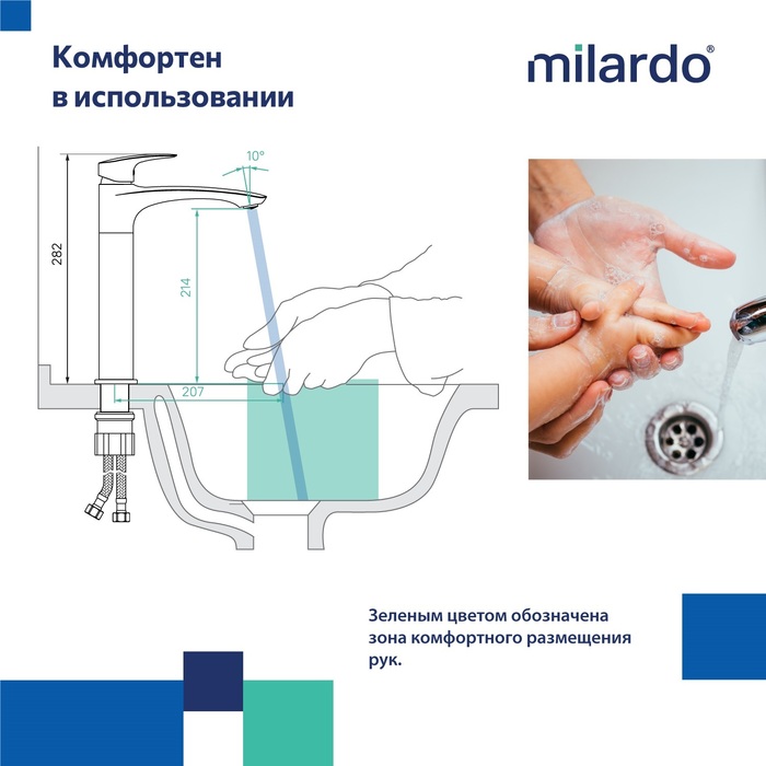 Смеситель для настольного  умывальника, графит, Рора (Rora), Milardo, RORGM01M01