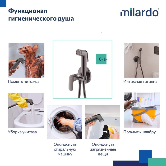 Встраиваемый смеситель с гигиеническим душем, графит, Рора (Rora), Milardo, RORGMR0M08