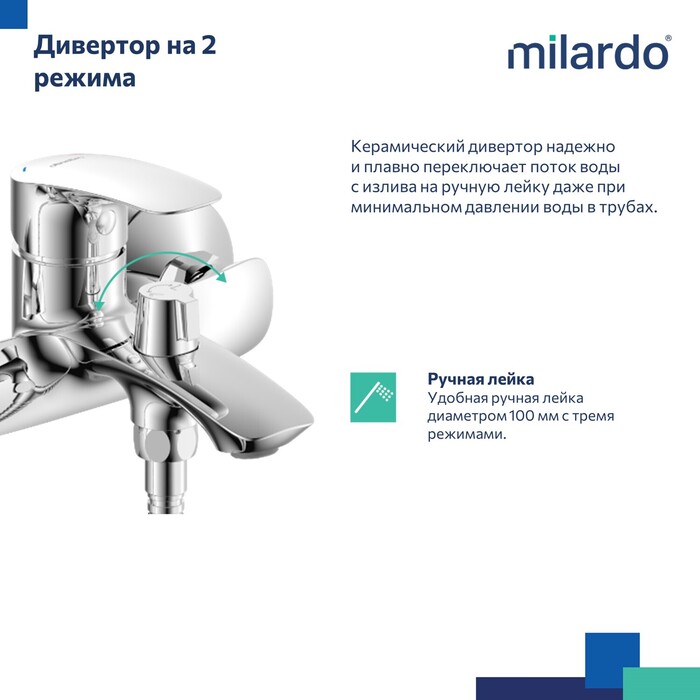 Смеситель для ванны, глянцевый хром, Рора (Rora), Milardo, RORSB00M02