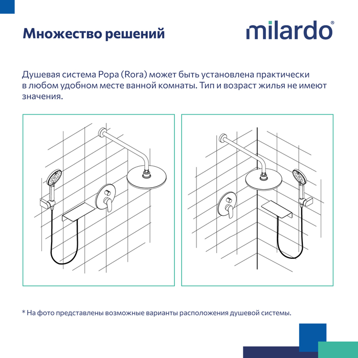 Душевая система скрытого монтажа с тропическим душем и ручным душем, глянцевый хром, Рора (Rora), Milardo, RORSB02M67