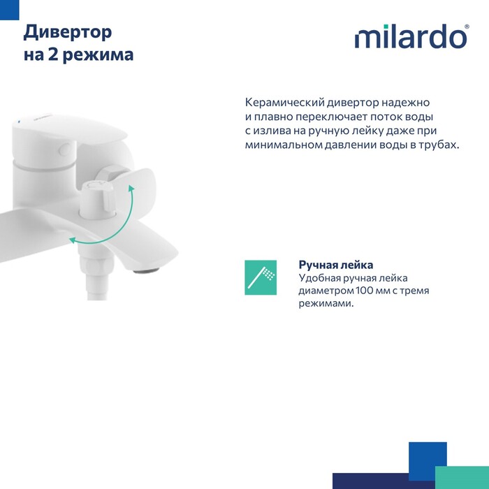 Смеситель для ванны, белый матовый, Рора (Rora), Milardo, RORWT00M02