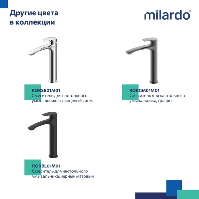 Смеситель для настольного  умывальника, белый матовый, Рора (Rora), Milardo, RORWT01M01