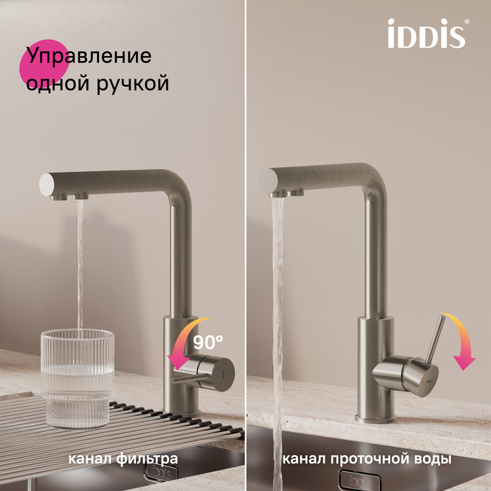 Смеситель для кухни с фильтром, сталь, Рул (Rule), IDDIS, RULSTLFi05