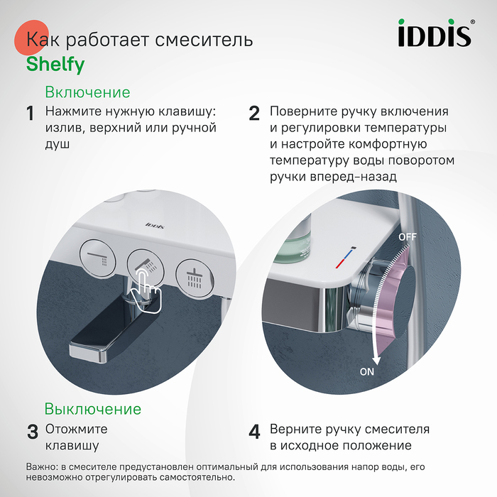 Смеситель для ванны с верхним душем, Шелфи (Shelfy), IDDIS, SHESBBTi06