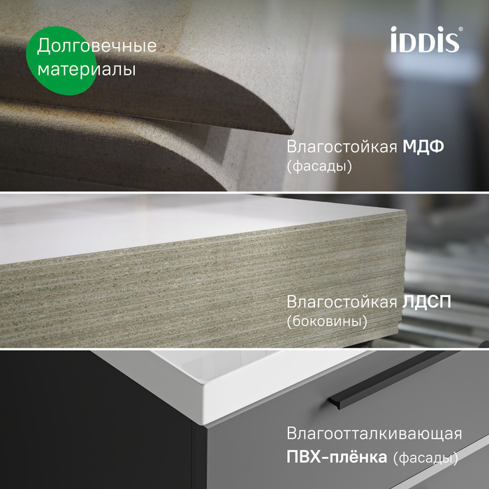 Тумба с умывальником, подвесная, 60 см, серый, Слайд Икс (Slide X), IDDIS, SLX60G0i95K подходит умыв. 4516000i28