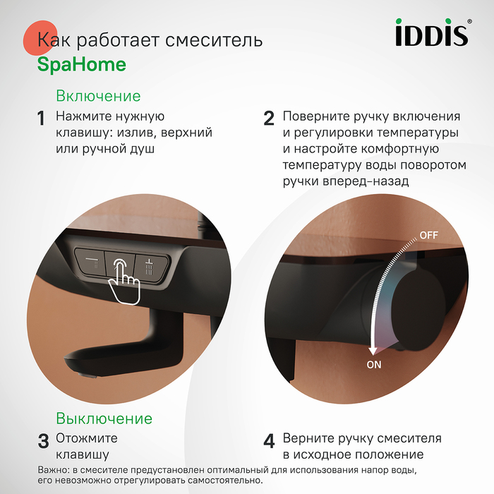 Смеситель для ванны с верхним душем, черный матовый, СпаХоум (SpaHome), IDDIS, SPABLBTi06