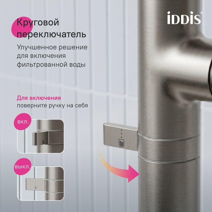SPNBNCFi05, Смеситель для кухни с каналом для фильтрованной воды и круговым дивертором,сатин,Спин (Spin),ID