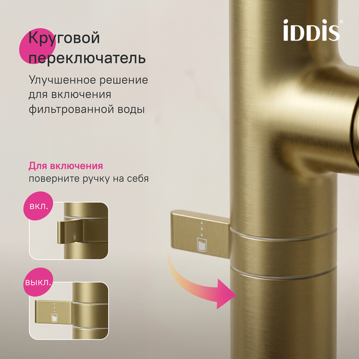 SPNMGCFi05,Смеситель для кухни с каналом для фильтрованной воды и круговым дивертором,золото,Спин (Spin),ID