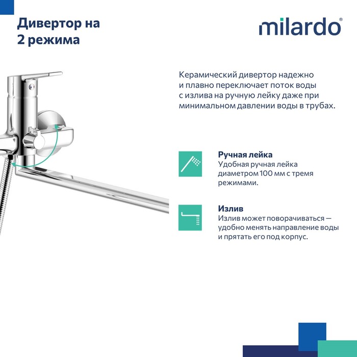 Смеситель для ванны с длинным изливом, Страйп (Stripe), Milardo, STRSB02M10
