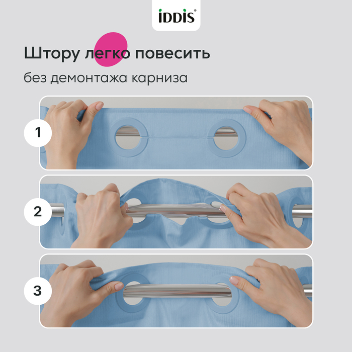 Штора для ванной, 200x180 см, Полиэстер, голубой, TS04P18i11, IDDIS