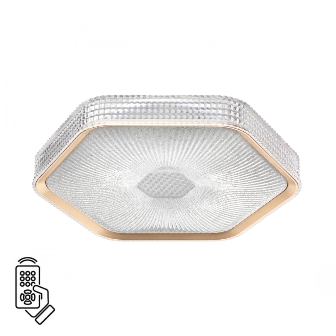 7746/48L PIKO LED SN 000 Светильник металл/пластик/прозрачный/золотистый LED 48Вт 3000-4000-6000K 425х385 IP20 пульт ДУ SPARKS