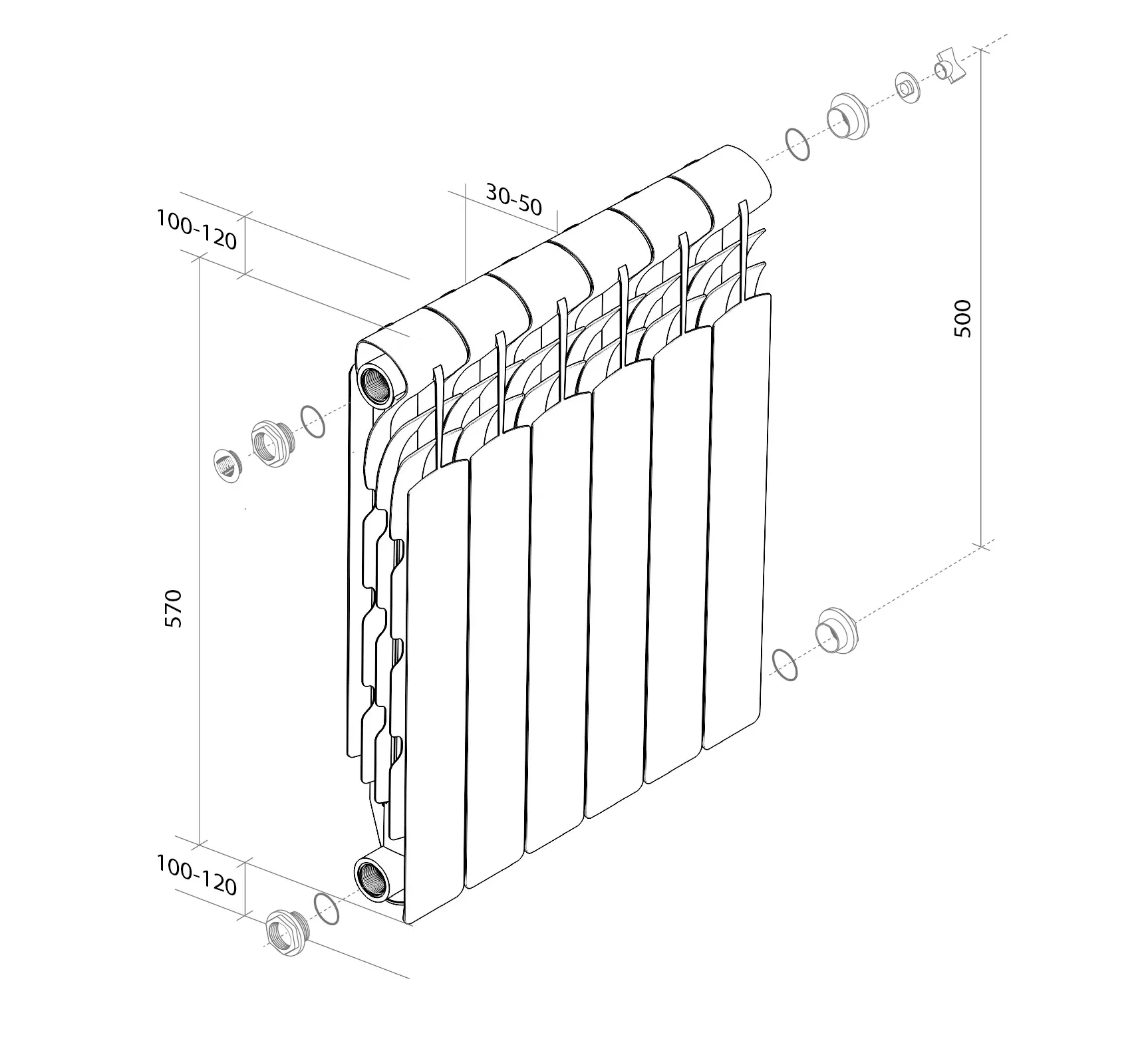 Радиатор алюм. Royal Thermo REVOLUTION 500x80 (бел.)