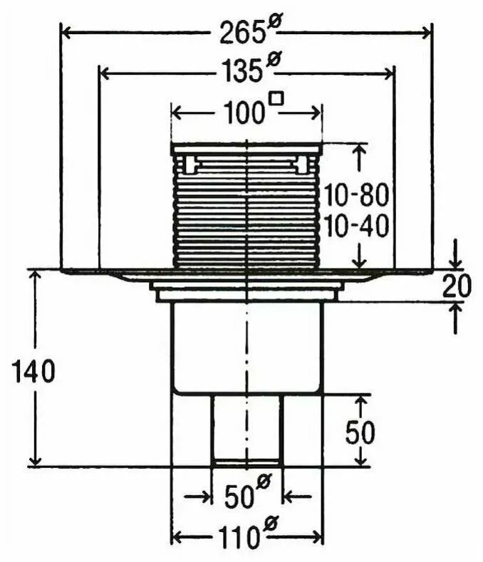 Трап 50/110 с сухим затвором 10см*10см. Прямой (Вертик.) Канализ.