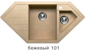 Мойка TOLERO - Бежевый 1 000х496х190мм угловой 1,5 чаши Polygran R-114 