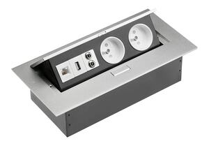Удлинитель прямоугольный 2 гнезда 1 USB Алюминий GTV AE-PB02GU-53 