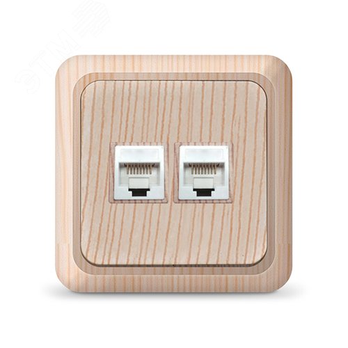 Розетка компьютерная двухместная Олимп,наружная, 1А, RJ45, сосна (еврослот)